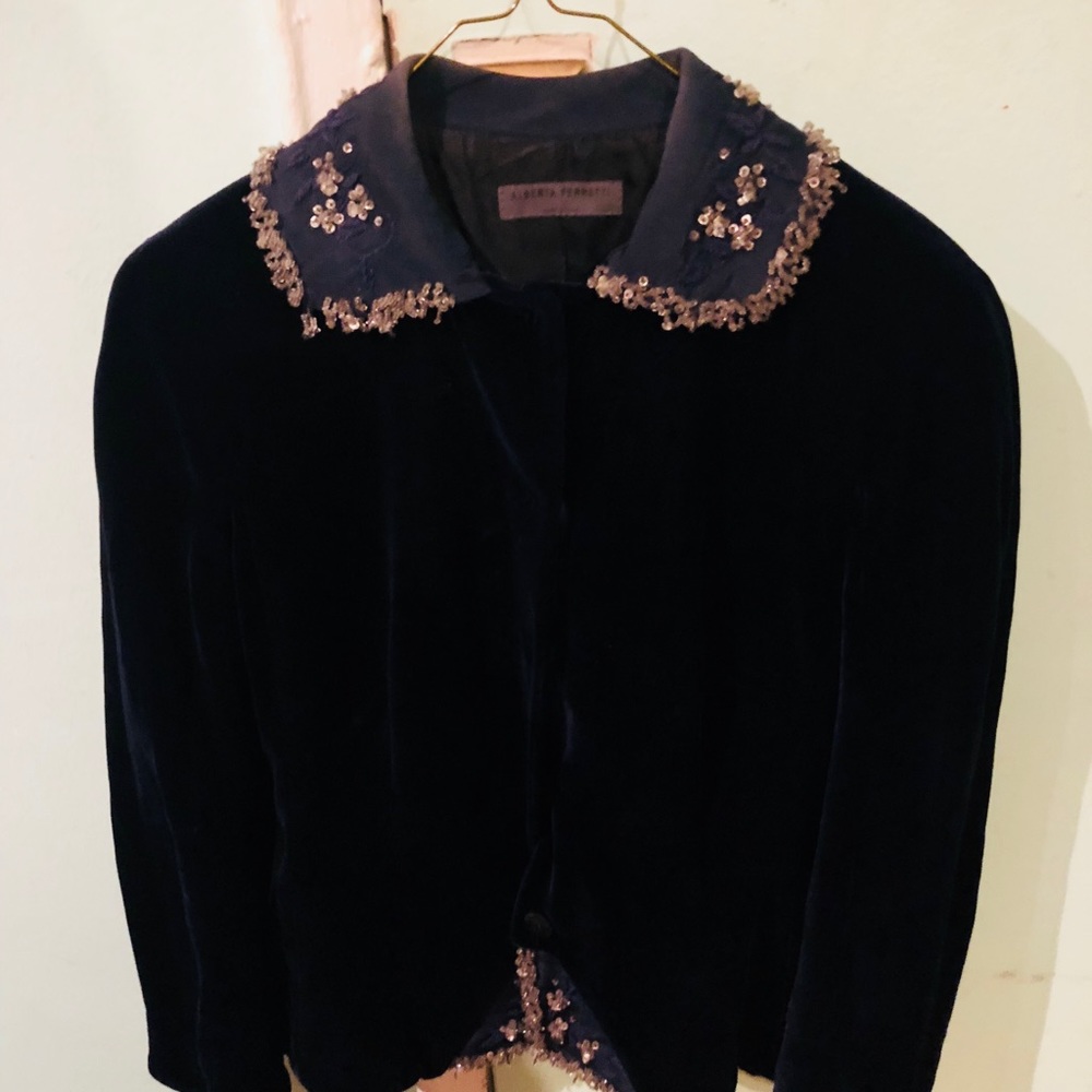 Navy velvet blazer by Alberta Ferretti. Size 6.